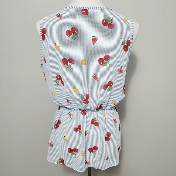 Modcloth Jessy B Lovely Workplace Fruit Stripe Sleeveless Peplum Small Blouse - Picture 7 of 8